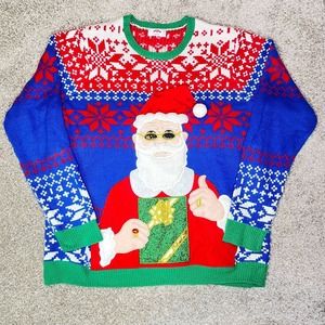 Holiday Time 2XL 50-52 Santa Christmas Sweater Red Blue Ugly Crewneck Festive